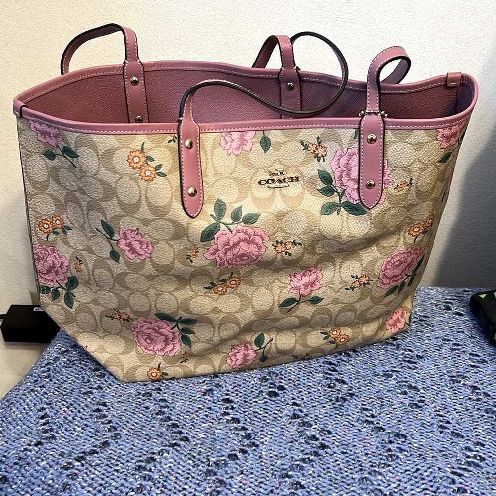 Coach tote with flower pattern! Pretty and pink!